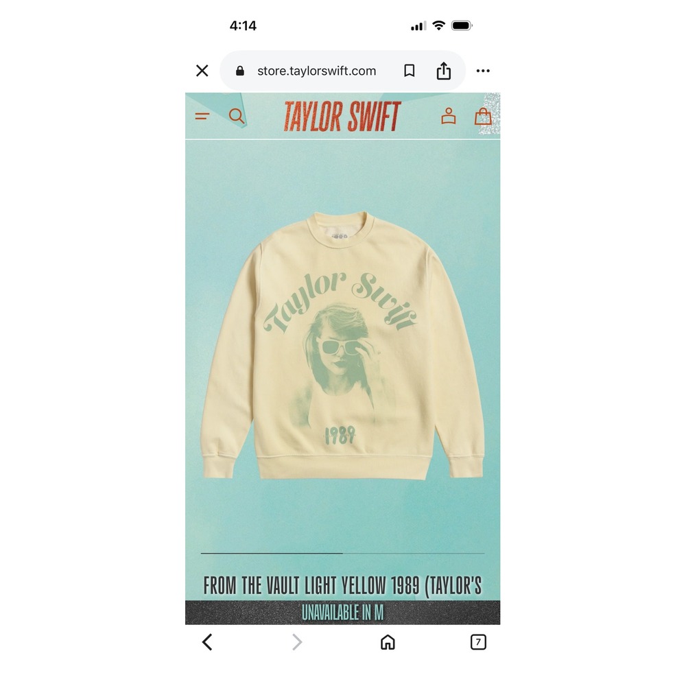 Taylor Swift 1989 Taylors Version Cream Graphic Crewneck Sweatshirt Merch Medium - Picture 7 of 7